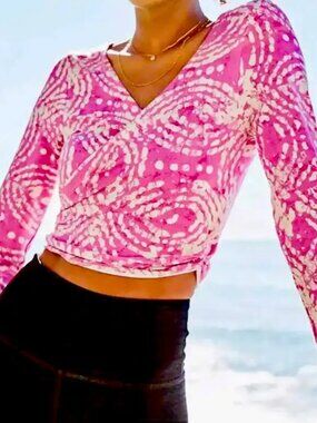 Anthropologie Daily Practice Pink and White V-Neck Wrap Crop Top Size Large NWT